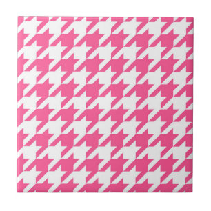 Pink White Houndstooth Check Design Tile
