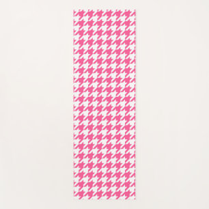 Pink White Houndstooth Check Design Yoga Mat