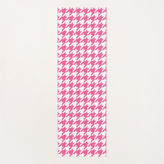 Pink White Houndstooth Check Design  Yoga Mat (Front)