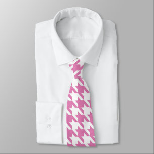 Pink & White Houndstooth Necktie