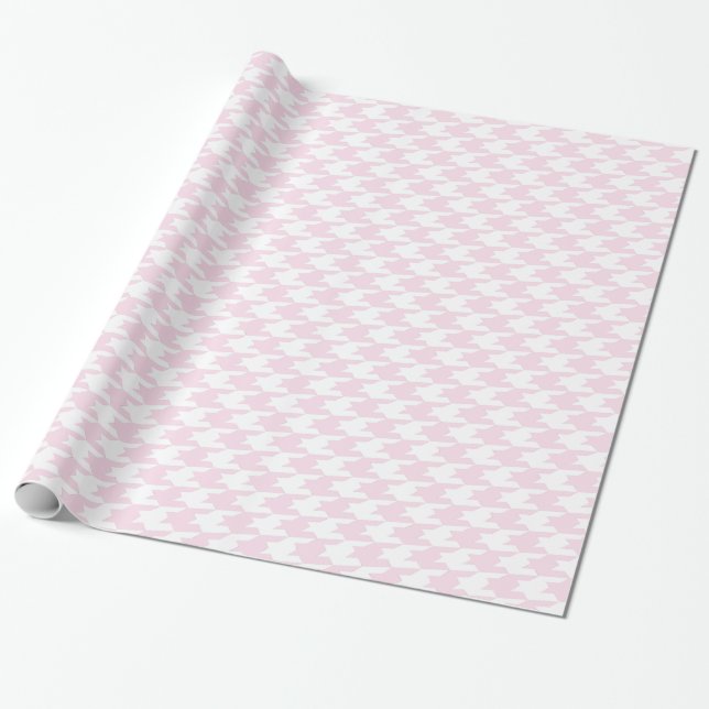 Pink & White Houndstooth Pattern Wrapping Paper (Unrolled)