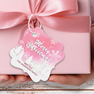 Pink White House Snowflakes Xmas Happy New Year Favour Tags
