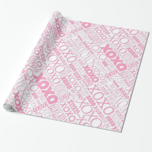 Pink & White Hugs & Kisses Pattern Wrapping Paper