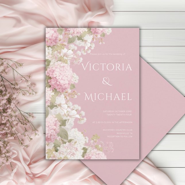 Pink White Hydrangeas Elegant Modern Wedding  Invitation (Creator Uploaded)