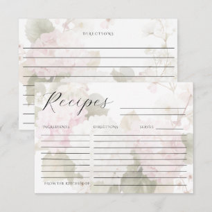 Pink White Hydrangeas Elegant Recipe Card