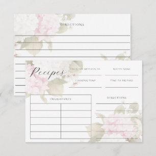 Pink White Hydrangeas Elegant Recipe Card