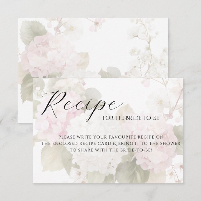 Pink White Hydrangeas Elegant Recipe Card (Front/Back)