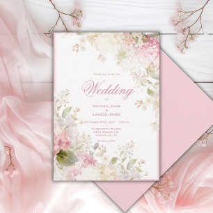 Pink White Hydrangeas Elegant Wedding Invitation