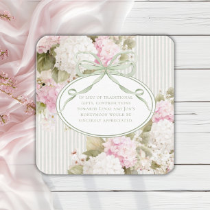 Pink White Hydrangeas Sage Green Bridal Shower Enclosure Card