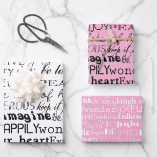Pink White Inspirational Words Wrapping Paper Sheet