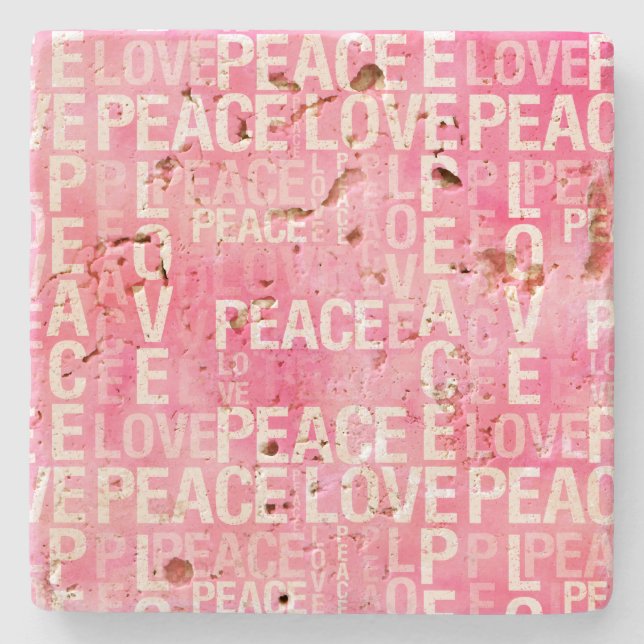 Pink White Inspirtational Peace Love  Stone Coaster (Front)
