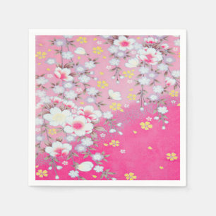 Pink White Japanese Kimono Floral Decoupage Paper Napkin