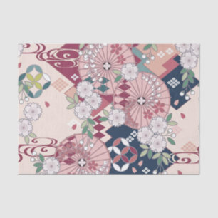 Pink White Japanese Kimono Floral Decoupage Tissue Paper