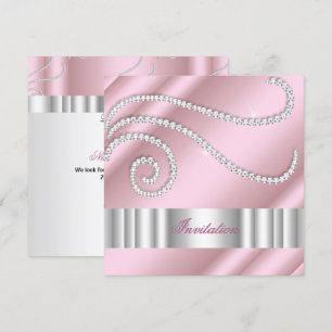 Pink White Jewel diamonds Silver Birthday Party Invitation