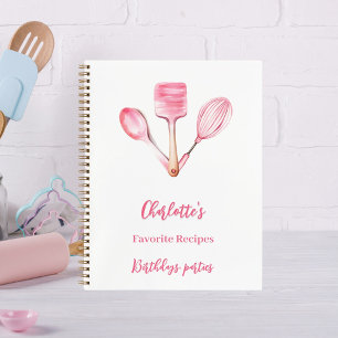 Pink white kitchen utensils baking recipes notebook