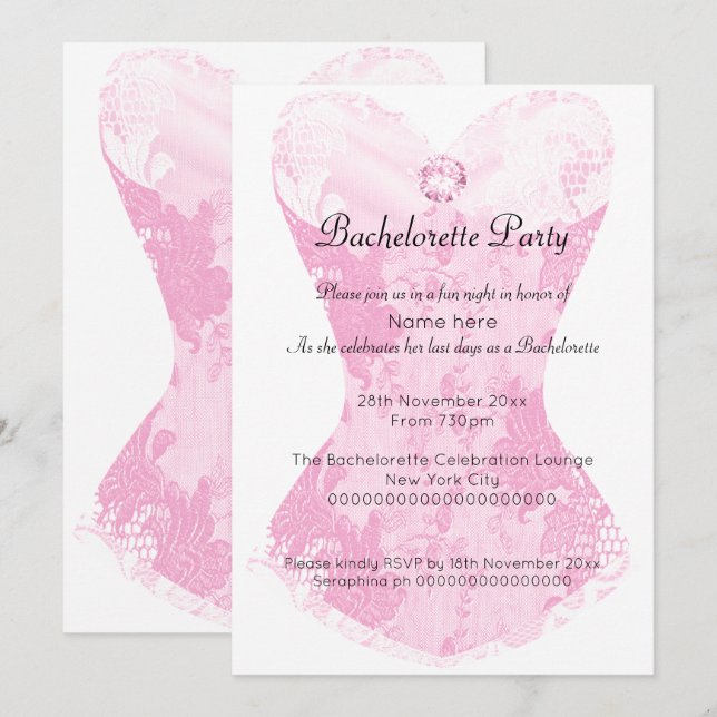PINK WHITE LACE CORSET BACHELORETTE INVITATION (Front/Back)