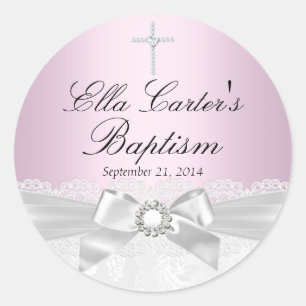 Pink White Lace & Cross Baptism Sticker
