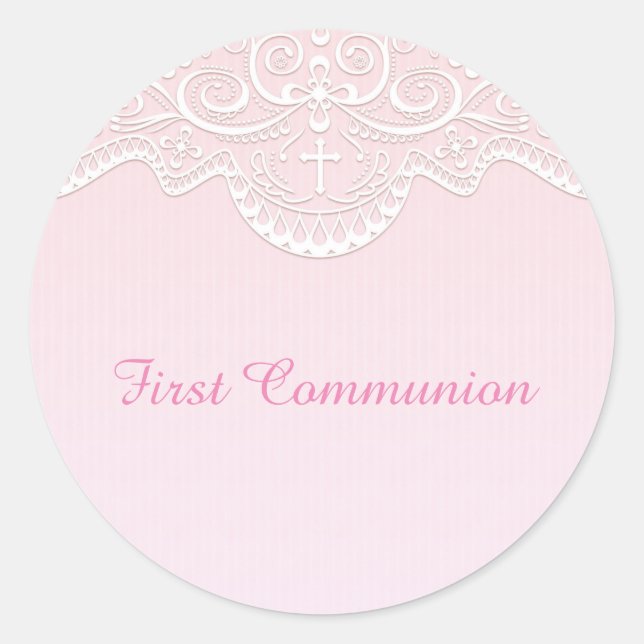 Pink, White Lace, Religious Classic Round Sticker (Front)