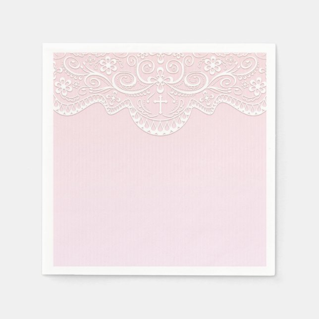 Pink, White Lace, Religious Napkin (Front)