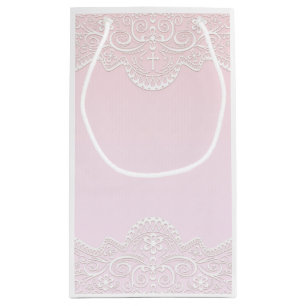 Pink, White Lace, Religious Small Gift Bag