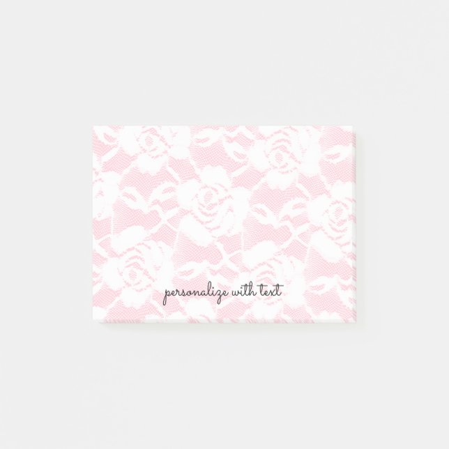 Pink White Lace Roses Floral Post-it Notes (Front)