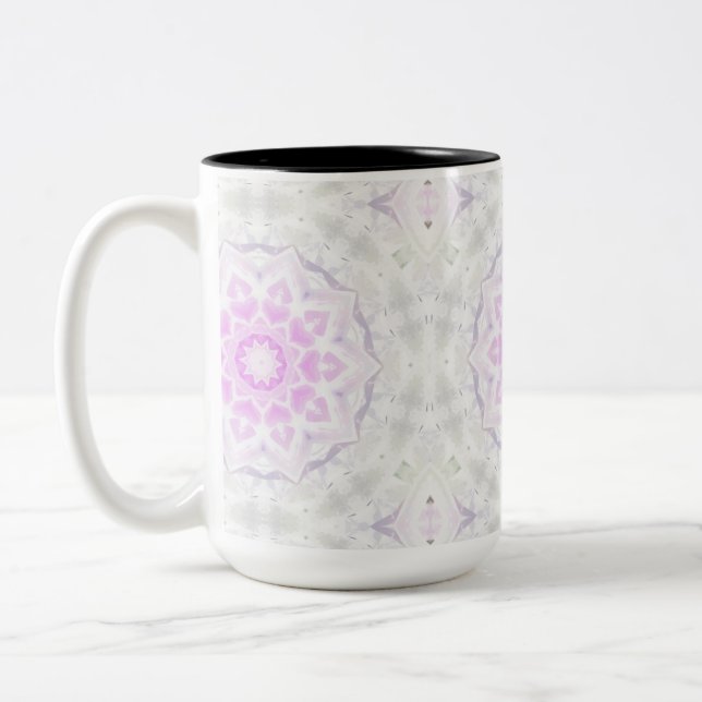 Pink & White Lacy Kaleidoscope Hearts Mug (Left)
