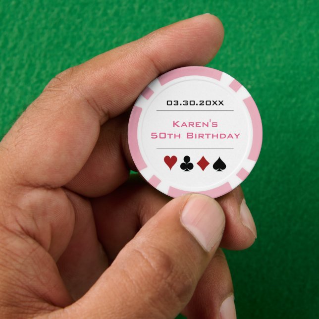 Pink White Las Vegas Casino Poker Chip Birthday (Hand)