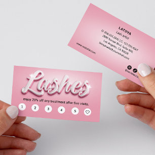 Pink & White Lash Artist 3D TEXT 6 Punch Customer  Business Card