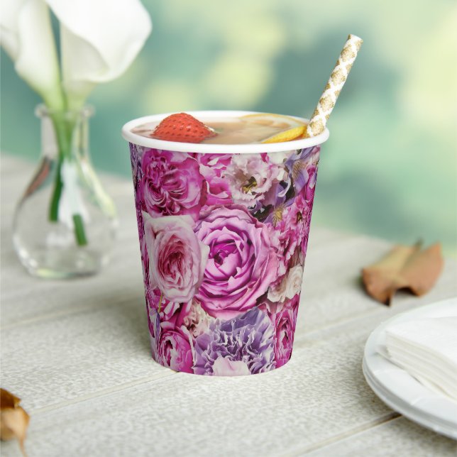 Pink White Lavender Rose Flowers Pattern Paper Cups (Insitu)
