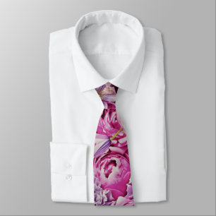 Pink White Lavender Rose Flowers Pattern Tie