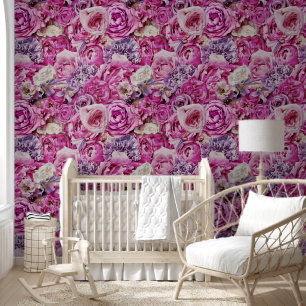Pink White Lavender Rose Flowers Pattern Wallpaper