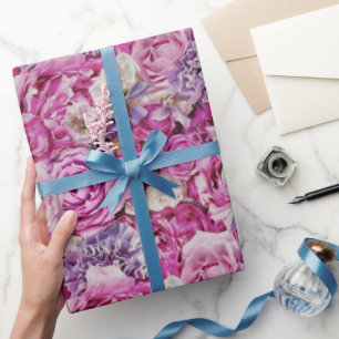 Pink White Lavender Rose Flowers Pattern Wrapping Paper