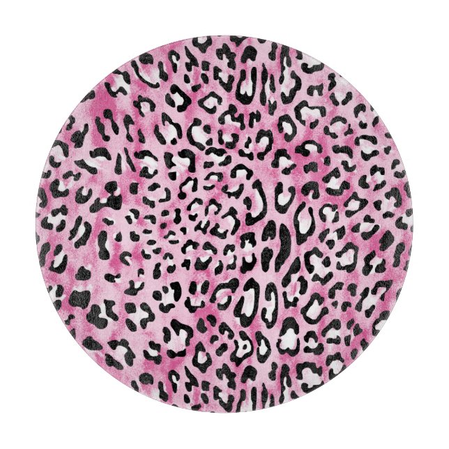 Pink White Leopard Pattern. Cutting Board (Front)