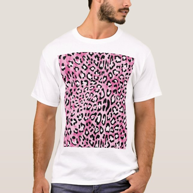 Pink White Leopard Pattern. T-Shirt (Front)