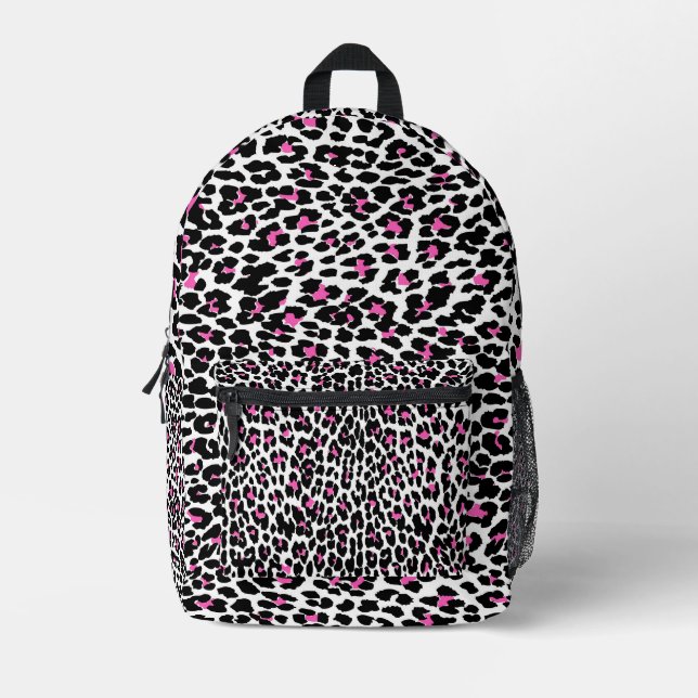 pink white leopard print  printed backpack (Front)