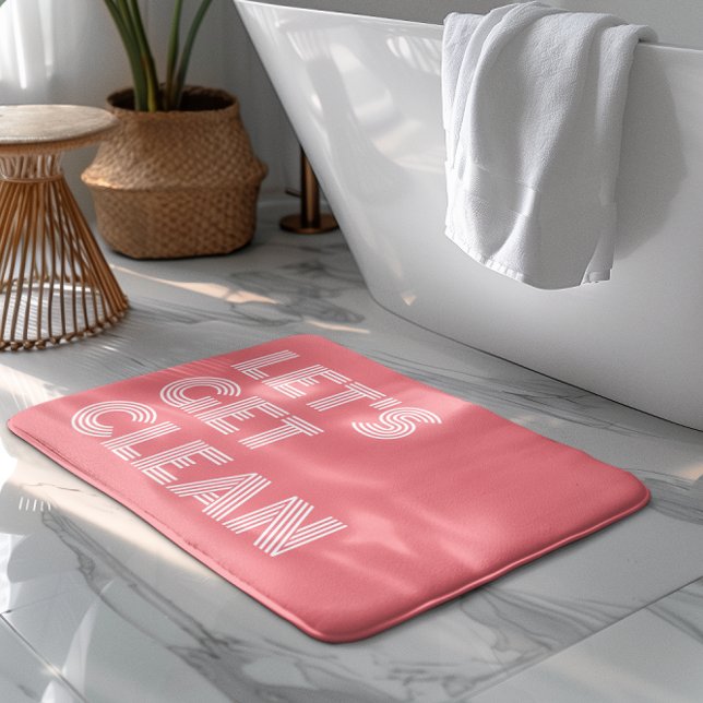 Pink White Let's Get Clean Bath Mat (Creator Uploaded)