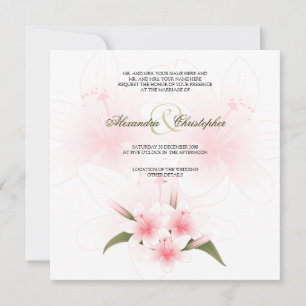 Pink & White Lilies Wedding Announcement