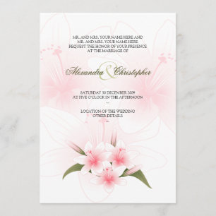 Pink & White Lilies Wedding Announcement