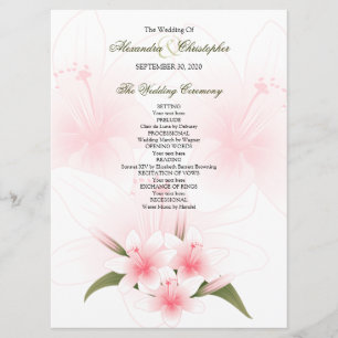 Pink & White Lilies Wedding Program Programme