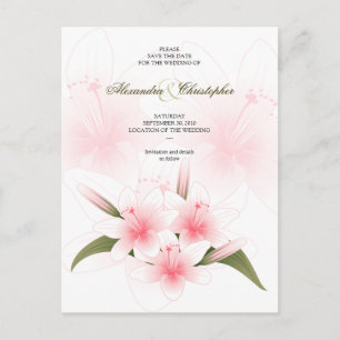 Pink & White Lilies Wedding Save The Date 2 Announcement Postcard