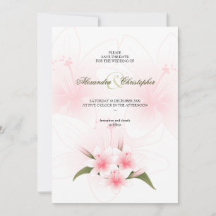 Pink & White Lilies Wedding Save The Date Announce