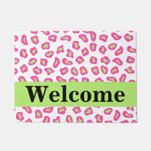Pink White Lime Green Leopard Skin Welcome Doormat