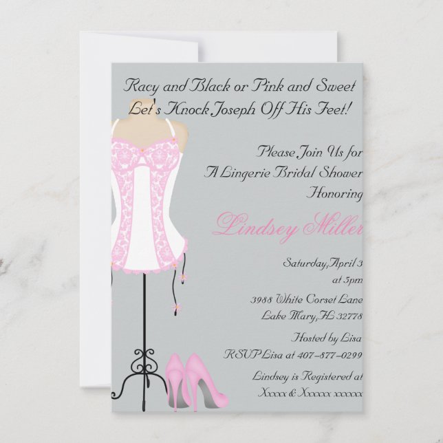 Pink & White Lingerie Bridal Shower Invitation (Front)