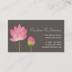 Pink white lotus flower modern grey personal business card