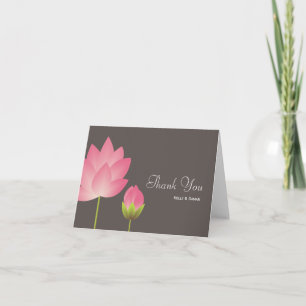 Pink white lotus flower modern grey thank you note card