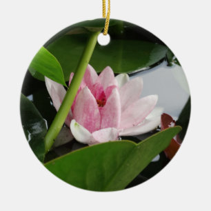 Pink White Lotus Flower Photography Ceramic Tree Decoration