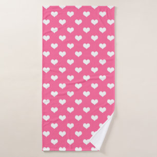 Pink White Love Heart Pattern Design Bath Towel