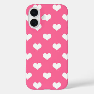 Pink White Love Heart Pattern Design iPhone 16 Case