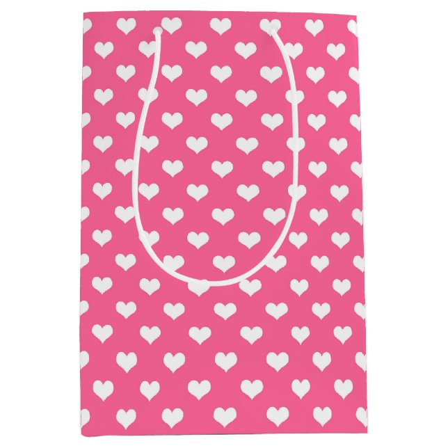 Pink White Love Heart Pattern Design  Medium Gift Bag (Front)