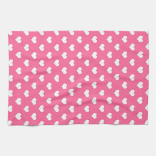 Pink White Love Heart Pattern Design  Tea Towel